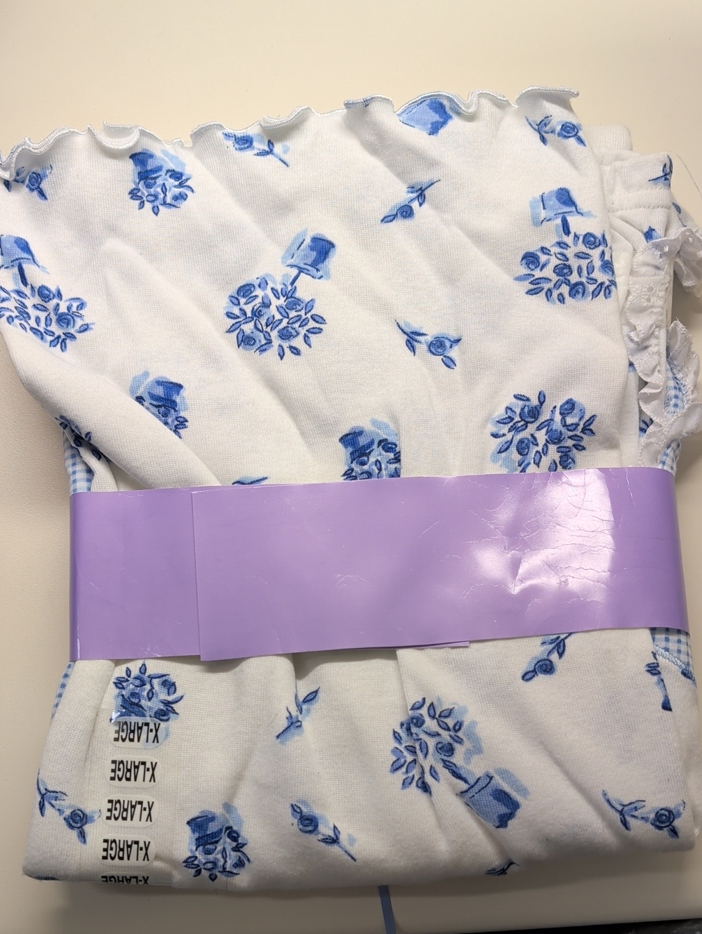 Carole Hochman Tank & Capri Pajama Set in Blue and White Gingham and Flowers - Picture 3 of 3